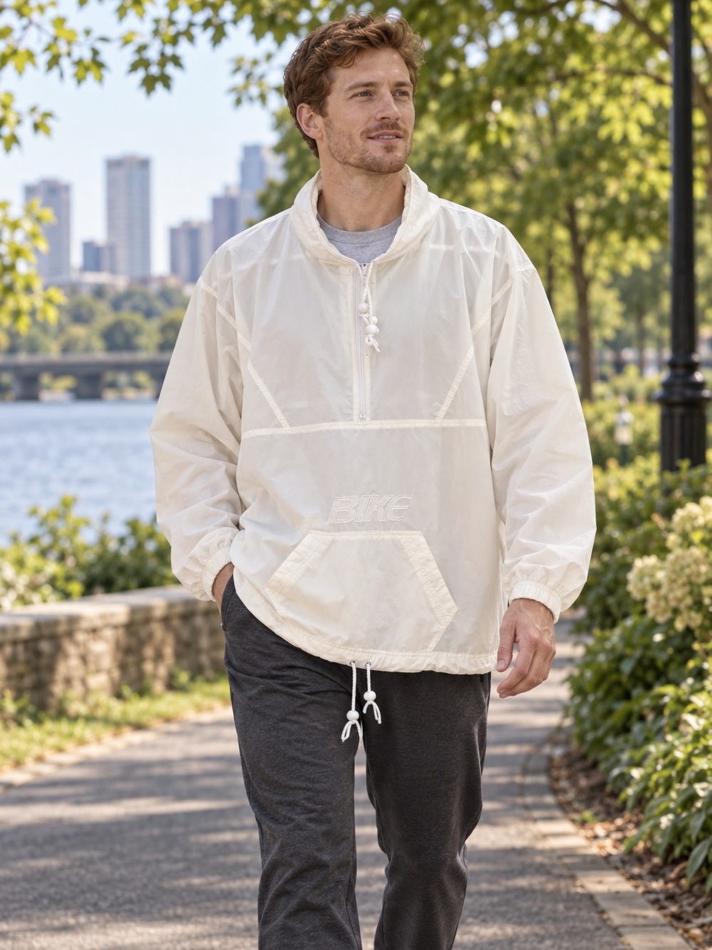 Vintage 90s BIKE Athletic White Nylon Pullover Anorak Windbreaker XXL - Picture 1 of 6